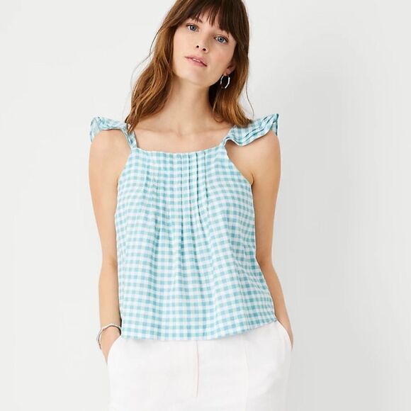Ann Taylor I Linen Blend Pintucked Ruffle Tank Top - Picture 1 of 5